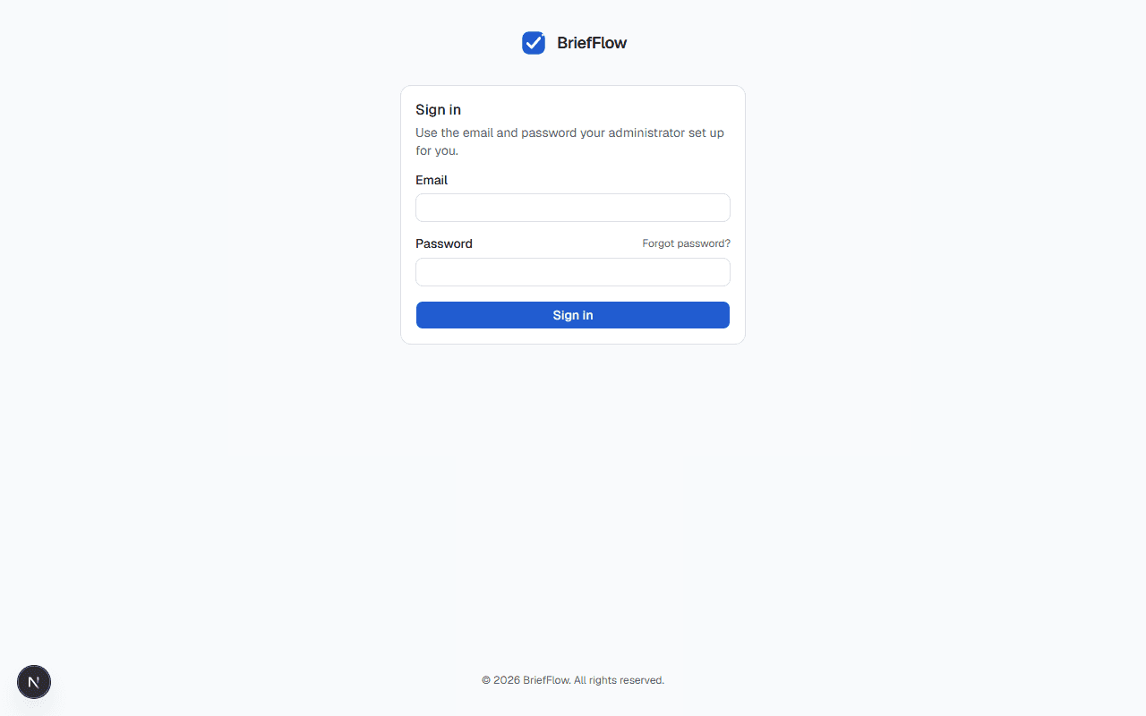 BriefFlow sign-in page with email and password fields